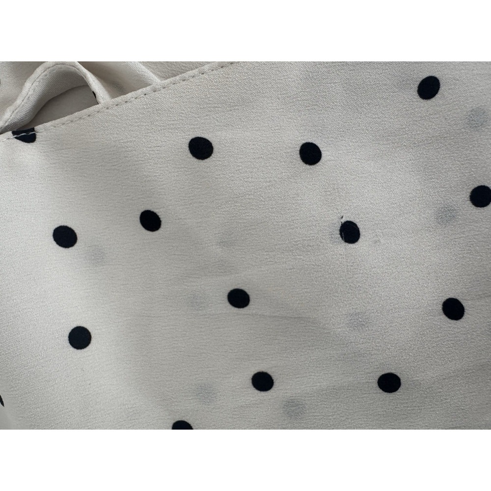 Ann Taylor Polka Dot Wrap Blouse Cream Black Long Sleeve V-Neck Medium - Picture 6 of 6